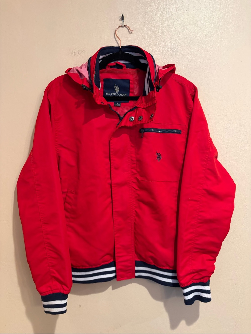 U.S. Polo Assn. Ralph Lauren Men’s Bright Red Yacht Jacket w/ Rollable Hood